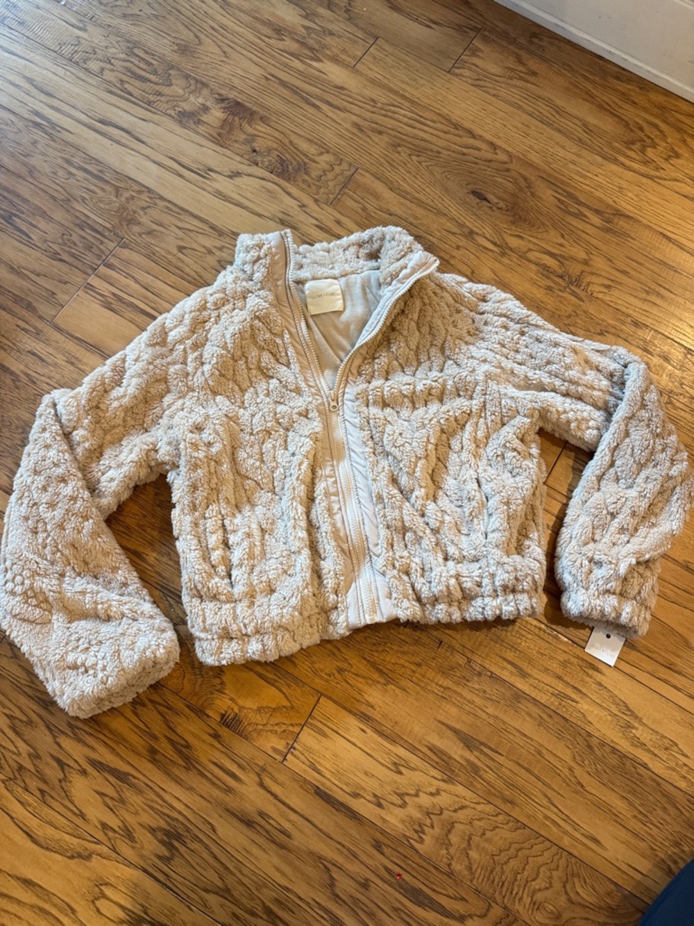 Ultra Flirt Cozy Sherpa-Lined Zip Hoodie in Beige